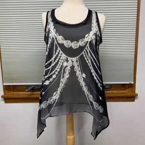 New York & Company Collection black sheer tank with chain design Size small